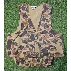 VTG Duxbak Vest Mens XL Duck Camo Brown Hunting Fishing Pocket Outdoor